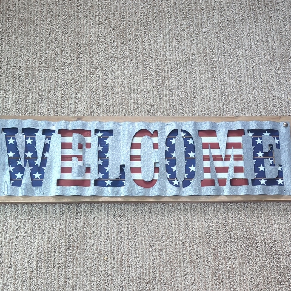 Pier 1 Welcome Red, White, Blue, and Silver Wall Hanging
